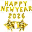 Gold Happy New Year 2026 Balloons - 18 Inch Gold Star New Years Balloons | Happy New Years Decorations 2026 | New Years Eve Party Supplies 2026, NYE Decorations | 2026 Balloon Numbers