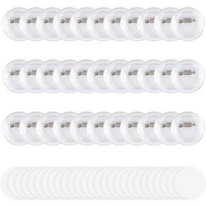 Happizza 100pcs Acrylic Clear Button Pins,1.38 Inch Custom Buttons Pin Badges, DIY Blank Pins,Round Photo Buttons Personalized Button Making kit for Craft