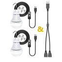 2 Pack USB Light Bulb, USB LED Camping Light Lantern, 8.2 ft Extra Length Cord Tent Light with USB Y-Cable, Portable LED Bulb for Garage Warehouse Car Truck Fishing Boat Room Emergency Light, White