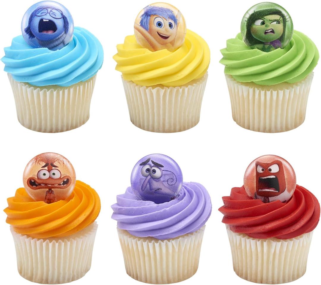 2 x DecoPac Disney & Pixar's Inside Out 2 Bursts of Emotion Rings, Multicolored Cupcake Decorations, Food Safe Cupcake Toppers  24 Pack