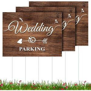 Yookeer 3 Pcs Wedding Parking Signs with Stakes 15.75" x 11.81" Double Sided Wedding Parking Sign Hollow Board Arrow Direction Marks for Transaction Reception Outdoor Event Guest Yard Lawn