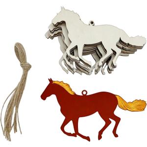 10Pcs Horse Crafts Unfinished Wood Running Horse Cutouts Wooden Ornaments for DIY Craft Paint Decor Hanging Craft Tags Home Party Decoration