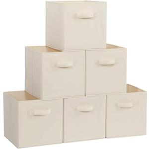 STORAGE MANIAC Storage Cubes, 11 Inch Collapsible Storage Bins with Handles, 6 Pack Fabric Foldable Bins for Organization, Durable Storage Bins for Closet, Shelves, Offices, Toys, Beige
