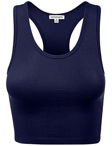 Women Sleeveless Racerback Crop Camisole Tank Tops Cotton Basic Shirts Navy 1X
