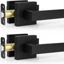 Estmoon 2 Pack Passage Door Levers, Matte Black Door Knobs Interior Square Door Handles, Heavy Duty Non-Locking Leversets Hall Closet Handles, Reversible for Right & Left Sided Doors