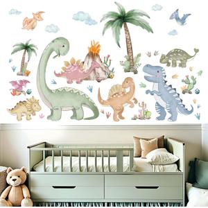 Dinosaur Wall Stickers for Boys Room: Peel and Stick Dino Wall Decals - Baby Nursery Bedroom - Children Supplies Ages 1-12 Years Wall Decor Art