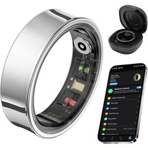 Smart Ring for Women Men, Fitness Tracker Ring with Body Temperature, Heart Rate, Blood Oxygen, Sleep Monitor, Calories, No Subscription Fee, IP68 Waterproof for iPhone & Android (Silver, #8)