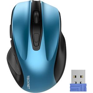 TECKNET Wireless Mouse, 2.4G Ergonomic Optical Mouse, Computer Mouse for Laptop, PC, Computer, Chromebook, Notebook, 6 Buttons, 24 Months Battery Life, 2600 DPI, 5 Adjustment Levels - Azure