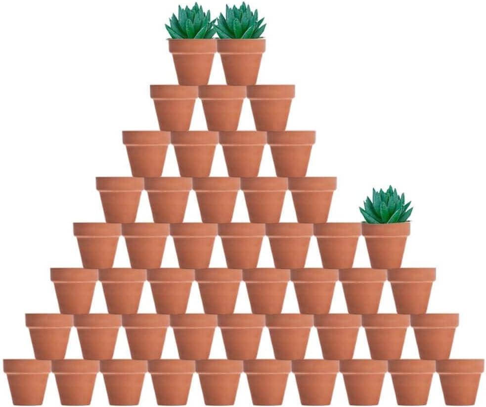 vensovo 48 Pcs 2" Tiny Terracotta & Terra Cotta Pots with Drainage - Small Mini Clay Ceramic Pottery Planter Ideal for Indoor/Outdoor Plants, Crafts, Wedding Favors (Brown)