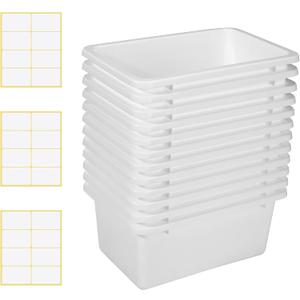 Zonon 12 Pcs Plastic Cubby Storage Bins Classroom Cubby Organization Storage Containers with 1 Pack Self Adhesive Labels Bin for Office Library School Home(White Color)