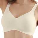 COMFELIE One-Piece Seamless Wireless T-Shirt Bra for Women No Wire Full Coverage Underarm & Back Smoothing Unpadded (Beige, M)