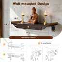 26" Wall-Mounted Altar Shelf, Supports up to 100 Lbs, with Extendable Drawer Bamboo Wall Altar, Antique-Style Carved Buddhist Altar for Incense and Pray, for Concrete and Gypsum Board Walls