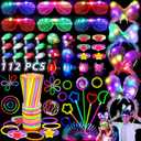 112PCS Glow in the Dark Party Supplies for Kids Adults, Light Up Party Favors with Light Up Glasses, 50 Glow Sticks Bulk Pack for DIY Bracelets Necklaces, Neon Party Supplies Decorations for Halloween