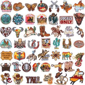 Wavwavw 50 Pcs Western Cowboy Iron on Patches Retro Cowboy Cowgirls Embroidered Patch for Sew on Costume Hat Clothes DIY