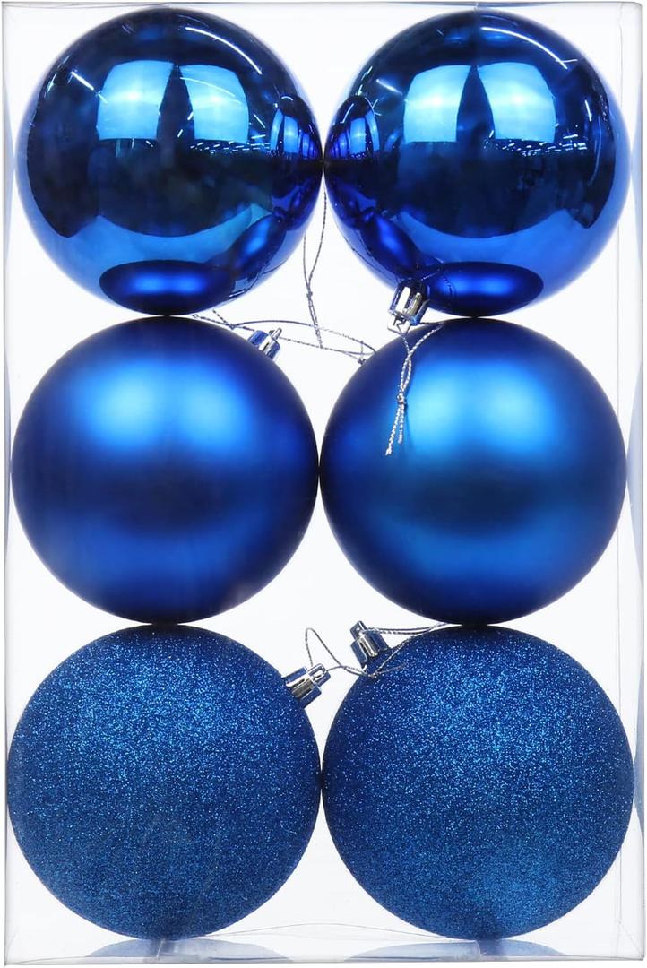 3.94" Large Christmas Balls Shatterproof Navy Blue Christmas Ornaments 6 Pcs Big Xmas Ornaments Balls for Xmas Tree Holiday Wedding Party Decoration