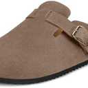 Womens Suede Clogs Mens Genuine Leather Mules Cork Footbed Sandals with Arch Support, 48