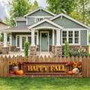 Fall Thanksgiving Autumn Banner with Maple Pumpkin Long Yard Banner for Harvest Party Outdoor Front Porch Home Door Decoration (Happy Fall A-8.2x1.5Ft)