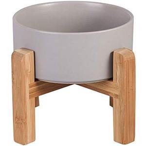Ceramic Elevated Raised Cat Bowl with Wood Stand No Spill Pet Food Water Feeder Cats Small Dogs
