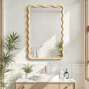 Wavy Mirror for Wall, 36"x24" Boho Bathroom Floor Vanity Mirror with Wooden Frame, for Bedroom, Living Room, Entryway, Farmhouse