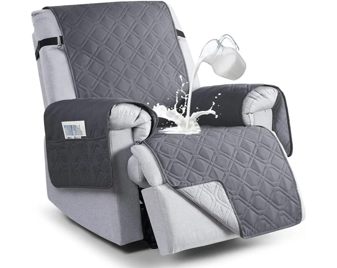 VANSOFY 100% Waterproof Recliner Chair Covers, Recliner Cover Non-Slip Dog Chair Cover Furniture Protector Washable Slipcover with Pocket, Elastic Straps for Pets, Dogs(Dark Gray, 23.6")