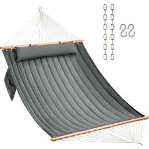 CHULIM Double Quilted Fabric Hammock with Hardwood Spreader Bars and Pillow 450 LBS Capacity 2 Person Large Hammock for Outdoor Patio Backyard Poolside - Dark Grey