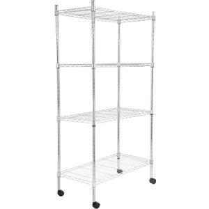 Whitmor 4 Tier Storage Shelves, Heavy Duty with Wheels, Adjustable Steel Organizer Wire Rack, 400 lbs Capacity per Shelf, Max 1600 lbs Total for Garage, Kitchen, Plant, 36" L x 14" W x 54" H, Chrome