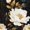Vintage Dark Floral Wallpaper Peel and Stick, White Peony Flower with Gold Leaf Removable Contact Paper for Bedroom Cabinet Drawer, Boho Botanical Wall Decor Black White Gold 17.5" x 118"