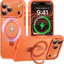 Case for iPhone 17 pro, with Invisible Magnetic Stand, Mil-Grade Drop Protection, Non-Slip, Anti Fingerprint Anti Scratch, Shockproof Matte Phone Case (Orange)