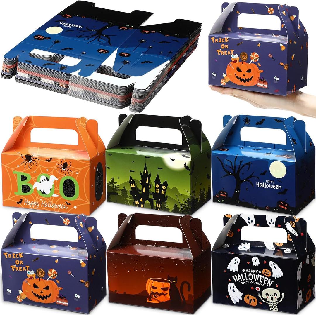 Zhanmai 36 Pack Halloween Treat Goodie Boxes Halloween Cookie Container Cupcake Snack Box with Handle Party Favor