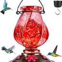 BOLITE Hummingbird Feeder, Hand Blown Glass Hummingbird Feeders for Outdoors Hanging with Ant Moat, 5 Bee-Proof Ports, Leak-Proof, 360 Perch, 22oz, Red, Gifts for Women Men, Gifts for Mom Dad