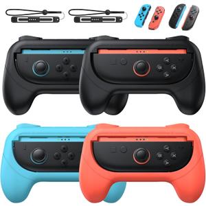 [Switch 1/2 Compatible] FASTSNAIL Grips for Nintendo Switch2 (2025)/1/OLED for Joy-Con 2, Wear-Resistant & Anti-Slip Controller Grips Handle Kit, Switch 2 Holder for Joycon 2/1 Accessories 4 Pack (Black, Black, Orange, Blue)