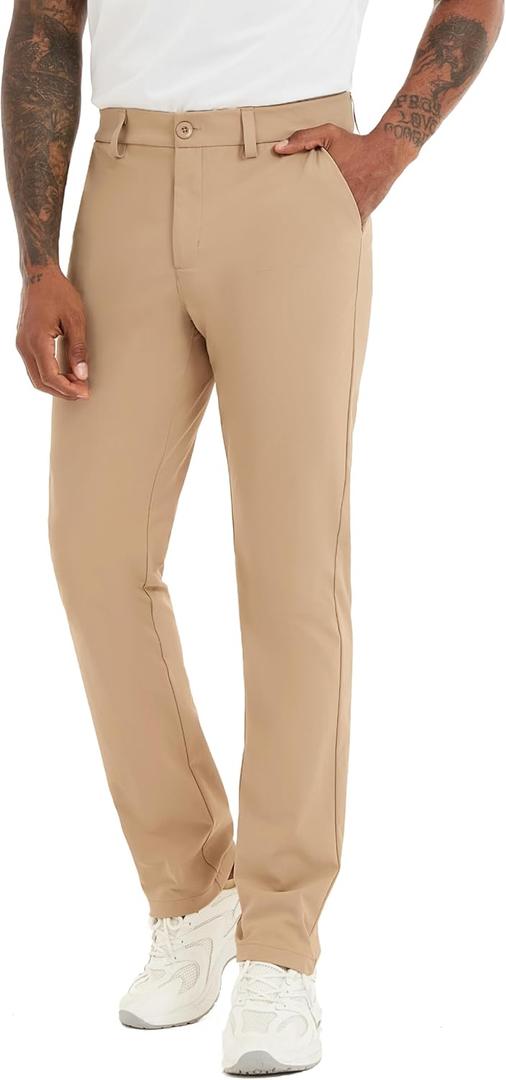 Mens Slim Fit Golf Pants, Lightweight Comfortable Dress Pants Slacks Trousers for Work & Casual with Pockets, 30"/32"/34" (Beige)