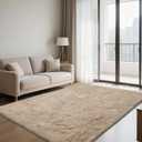 Fluffy Rug Shaggy Area Rug, Beige 4x6 Area Rugs for Bedroom, Small Bedside Rug, Soft Fluffy Shaggy Entryway Throw Rugs for Living Room Bedroom Kids Room Home Decor