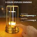 Cordless Table Lamp - Rechargeable LED Lamp with 2000mAh Battery, 3 Color Stepless Dimming & Touch Control, Portable Lamp for Indoor Outdoor, Bedroom, Restaurant, Bar, Patio, Camping, Gold