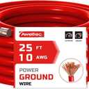 10 Gauge Wire, 25 Feet Red Power Ground Cable, Primary Automotive Wire, Copper Clad Aluminum for Battery Cable, Car Audio, Amp Wiring, Generator, Automotive, RV