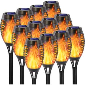 12 Pack Solar Torch Light, Solar Lights Outdoor IP 65 Waterproof, Vivid Flickering Flame, Garden Decoration, Landscape Torches, Mini 12 Leds