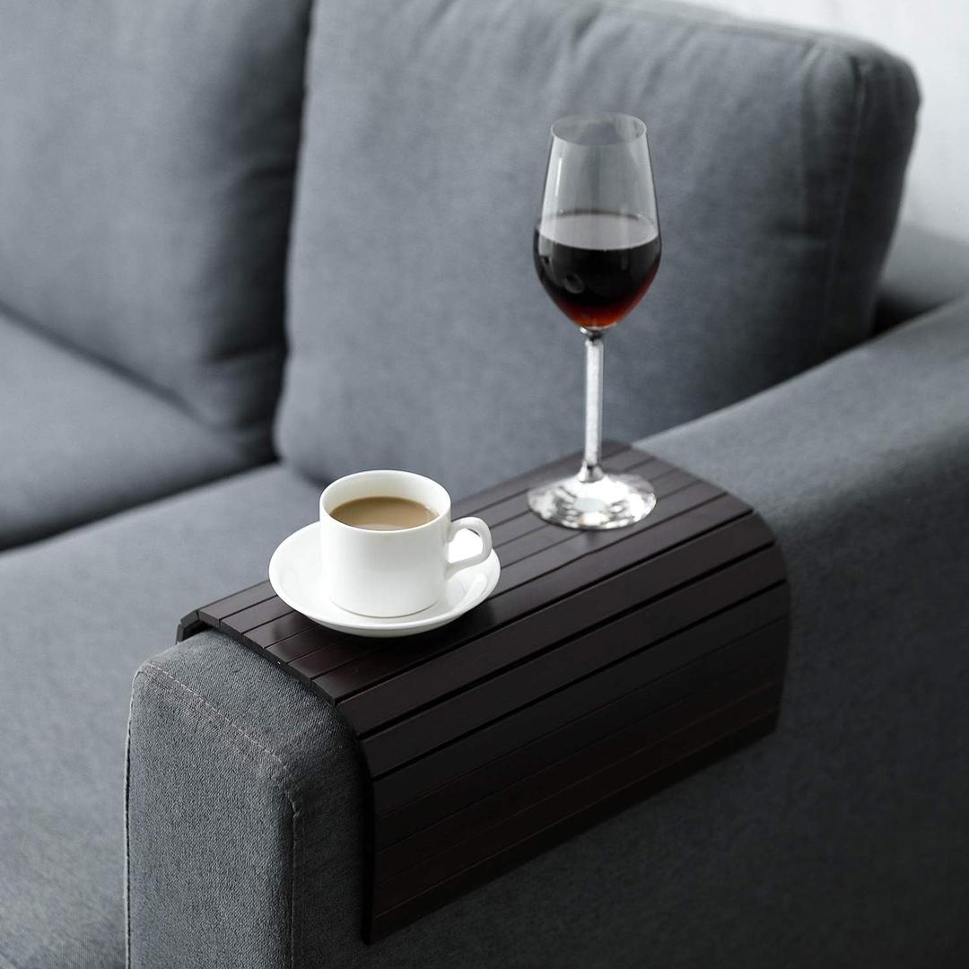GEHE Sofa Arm Tray Table Flexible/Foldable Couch Arm Tray Armrest Table Perfect for Drink Snacks Great Arm Table for Couch Armrest (16.5" L x 13.25" W x 0.4" H, Mahogany)