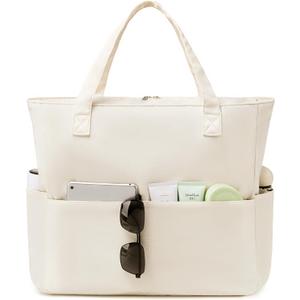 Waterproof Beach Tote Pool Bags for Women Ladies Extra Large Gym Tote Carry On Bag With Wet Compartment for Weekender Travel (Solid Beige)