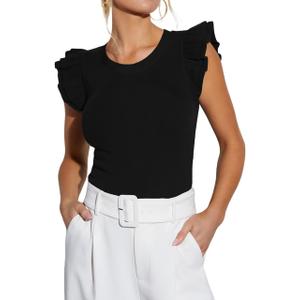 Women's Summer Crop Tank Tops Ruffle Shirts Knit Sleeveless Blouse Trendy Outfits Work Tshirt Sexy Clothes Ladies Top 2025 Black S