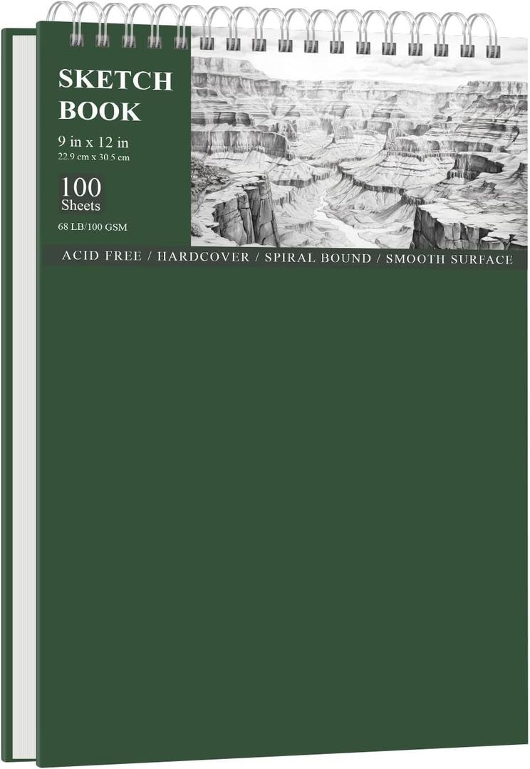 SuFly Sketch Book for Kids, 9"x12" Sketch Pad, 100 Sheets Top Spiral Sketchbook, 68lb/100gsm Acid-Free Drawing Paper Pad, Sketch Pads for Drawing for Adults, Ideal for Beginners, Artists & Teen. (Xmas Green)