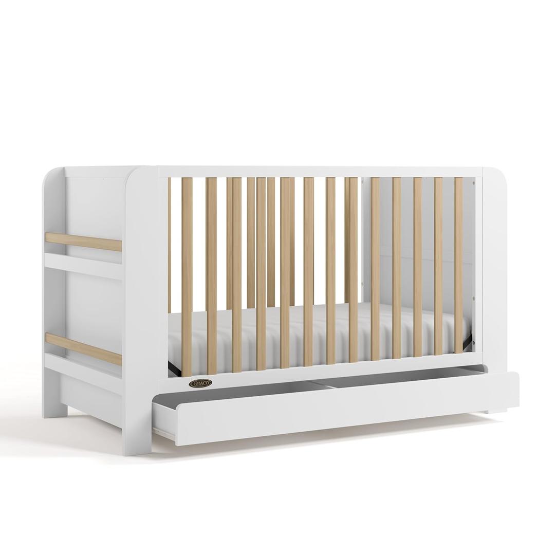 Graco Read-with-Me 4-in-1 Convertible Crib with Drawer (White with Driftwood) - GREENGUARD Gold Certified Converts to Toddler Bed, Daybed, and Functional Bookshelves
