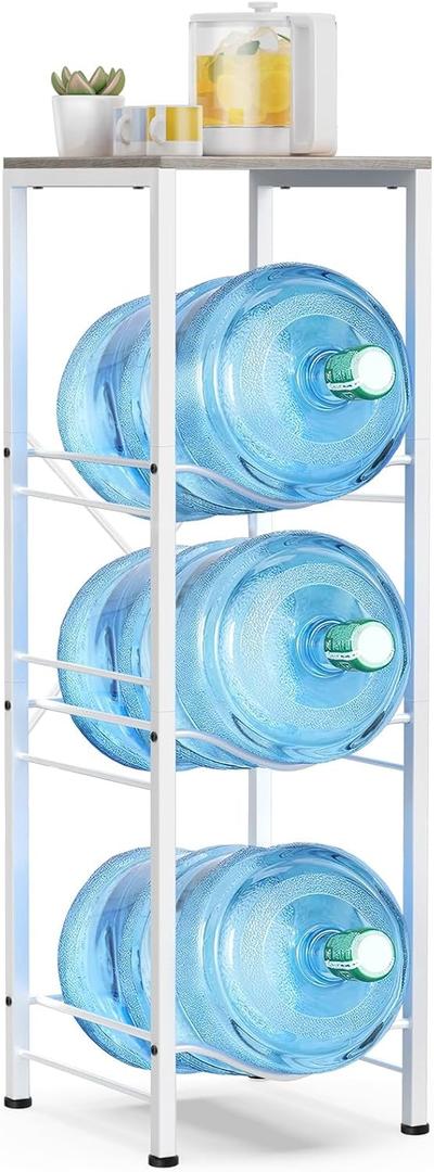 3-tier 5 Gallon Water Jug Holder with Storage Shelf, Detachable 5 Gallon Water Bottle Holder, Jug Stand and Organizer for Kitchen, Office, Living Room, Gray