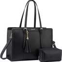 LOVEVOOK Laptop Bag for Women 15.6 inch Lightweight PU Laptop Tote Bag, Large Capacity Computer bag with Clutch Purse for Business, Work, Office, Travel, School,Casual(Black & Leather)