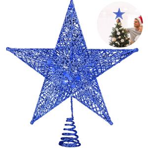 Fovths Christmas Tree Topper 8 Inches Metal Glittered Christmas Tree Topper Wire Star Treetop Sparkle Xmas Decoration for Christmas Tree Ornament Indoor New Year Holiday Party Supplies (Blue)