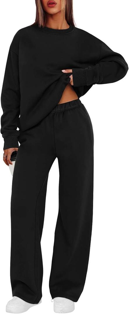 XIEERDUO Sweatsuits Women 2 Piece Outfit Matching Lounge Sets Fall Outfits 2025 Fashion Clothing Crewneck Track Suits (Medium, Black)