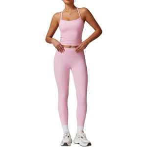 ABOCIW Workout Sets for Women 2 Piece Padded Sports Bra Tank Top High Waist Leggings Sets Gym Yoga Outfits (Pink, M)