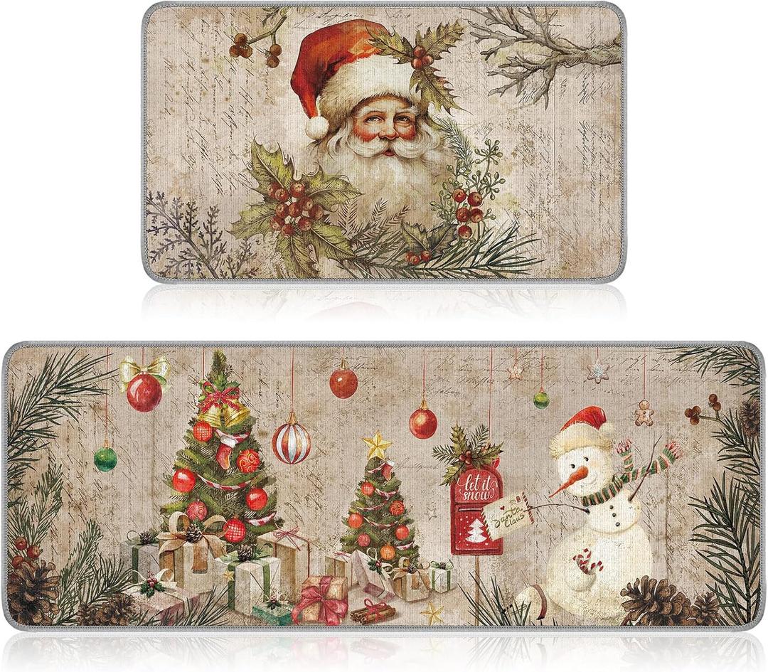 Ceenna 2 Pcs Winter Kitchen Rugs and Mats Set Snowflakes Let It Snow Reindeer Holiday Sink Floor Mat Kitchen Bathroom Xmas Tree Floor Decor for Home, 17 x 30, 17 x 47 Inch