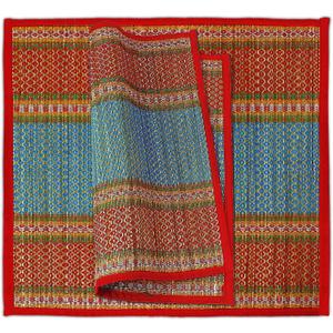Natural River Grass Handcrafted Pooja Meditation Prayer Floor Mat Set, Multicolor Striped Pattern, 18x18 Inches, (Set of 2)