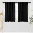 RYB HOME Short Bedroom Blackout Curtains - Small Window Treatment Set Energy Saving Thermal Insulated Drapes for Living Room/Nursery/Kitchen, 42-inch Wide x 45-inch Long, Black, 1 Panels