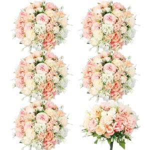 Tigeen Artificial Flowers Artificial Peonies Silk Flowers Faux Peony Fake Peony Silk Hydrangea Bouquet for Wedding Table Centerpiece Floral Vase Decor(White,Pink,6 Bundles)